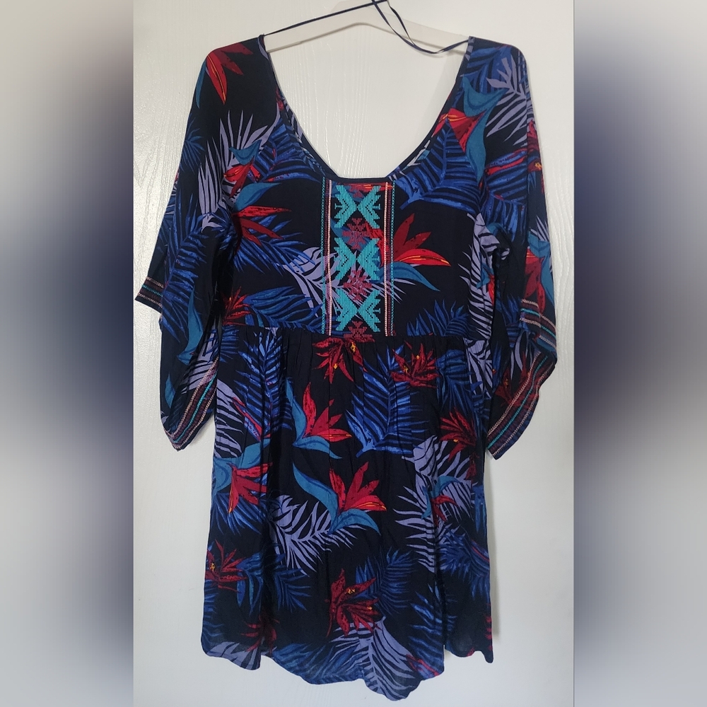 NWT Women's Roxy Tropical Print Mini Dress With Flare Sleeves